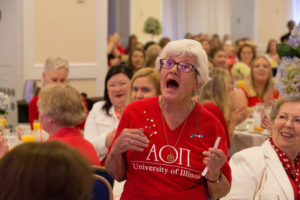 Peg Crawford, Iota (U of Illinois) receives 75-year membership pin.